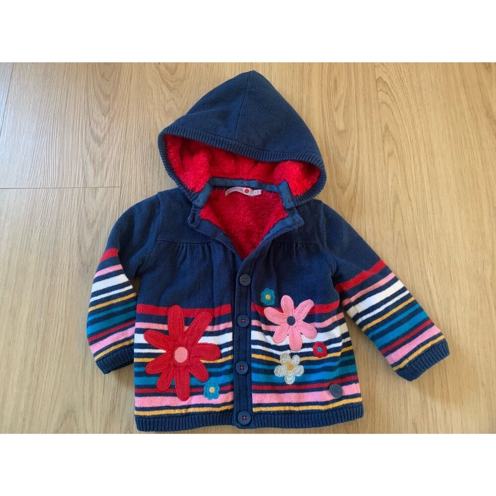 Knitted Coat cardigan BOBOLI with embroided flowers- Sherpa lining 9M
